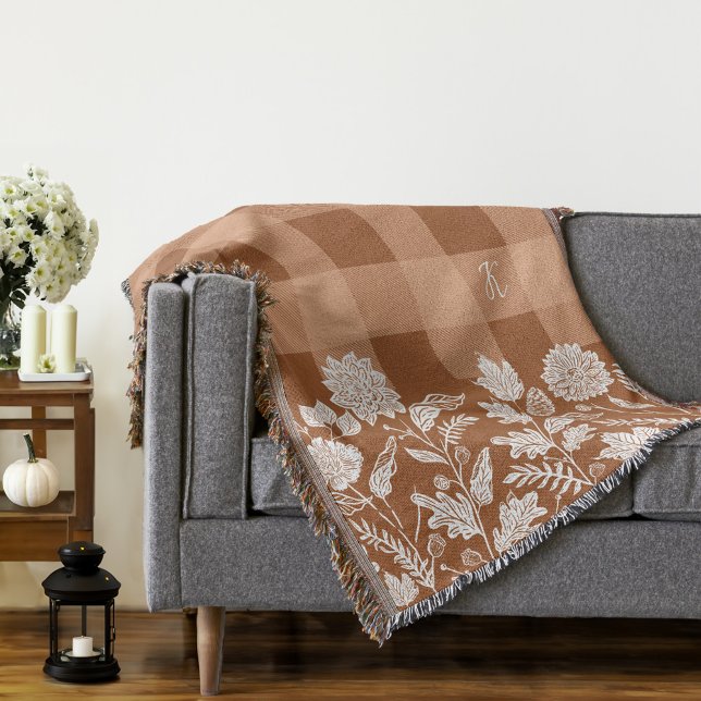 Fall Foliage Autumn Flowers & Foliage Orange Plaid Throw Blanket (Fall Foliage Autumn Flowers & Foliage Orange Plaid Throw Blanket)