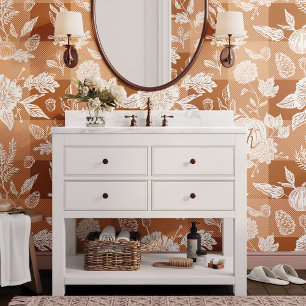 Fall Foliage Autumn Flowers & Pumpkin Orange Plaid Wallpaper