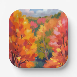 Fall Foliage Autumn Leaves Watercolor Nature Paper Plates