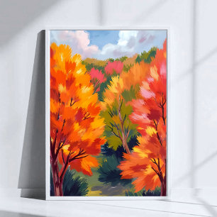 Fall Foliage Autumn Leaves Watercolor Nature Poster