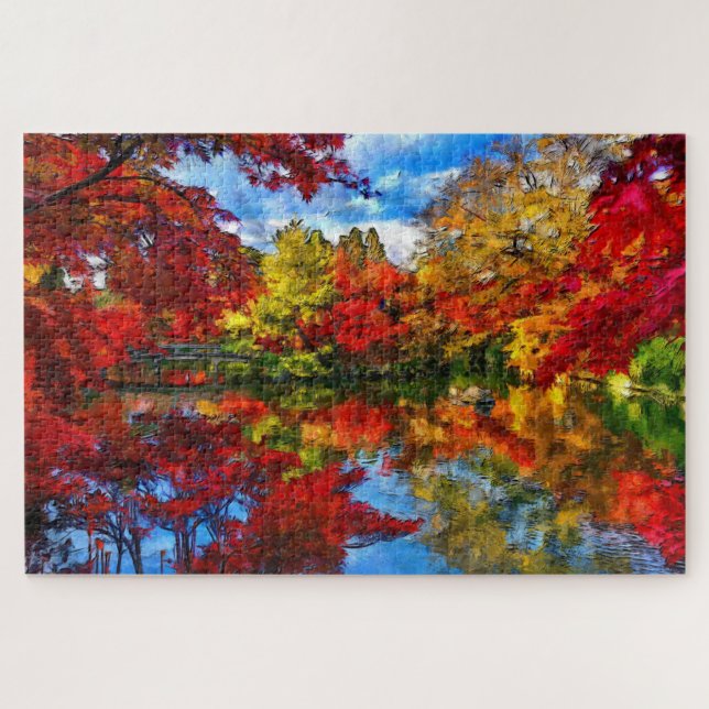 Fall Foliage Autumn Season Jigsaw Puzzle with Lake (Horizontal)
