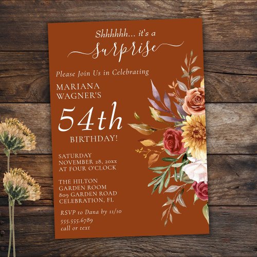 Fall Foliage Autumn Terracotta Surprise Birthday Invitation