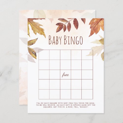 Fall Foliage Baby Bingo Shower Game