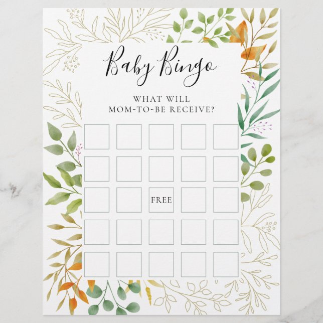 Fall Foliage Baby Shower Game Baby Bingo (Front)