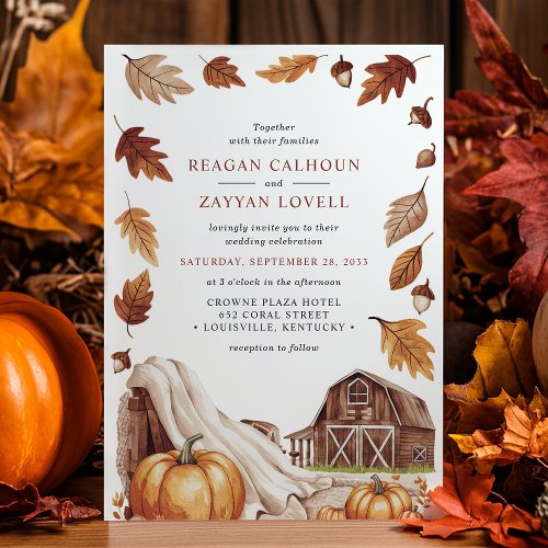 Fall Foliage Barn Wedding Invitation