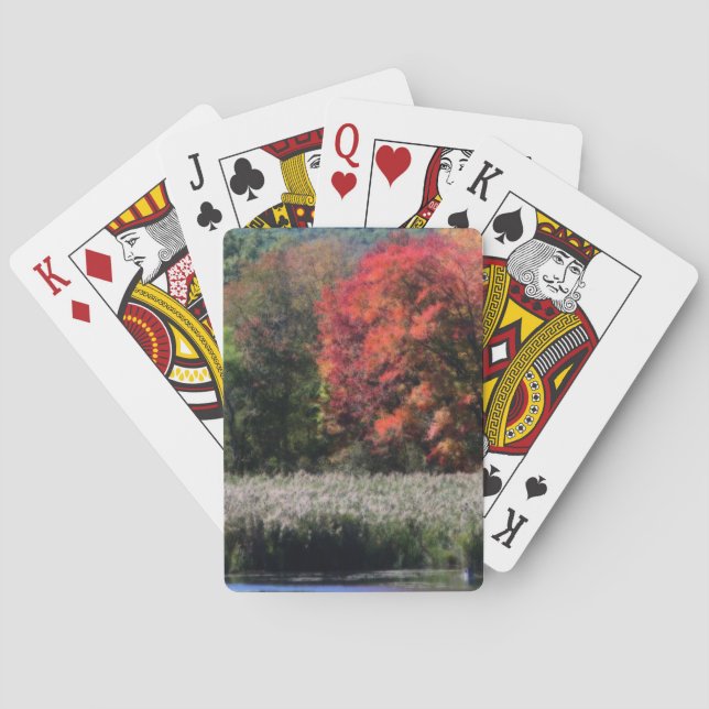 Fall Foliage Bordering A Marsh Nature  Poker Cards (Back)