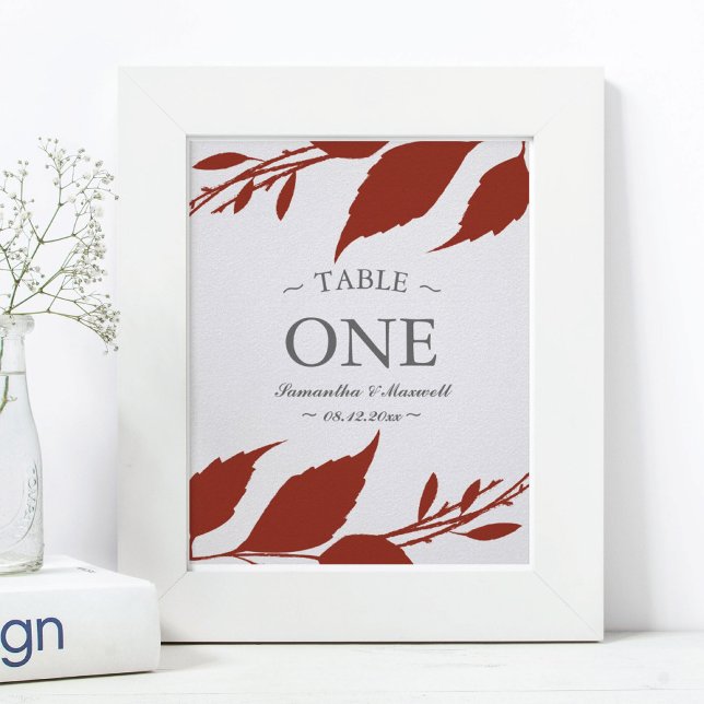 Fall Foliage Burnt Orange Leaves Table Number Poster (orange wedding decor table number)