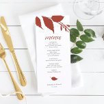 Fall Foliage Burnt Orange Menu Card<br><div class="desc">This wedding menu template is part of Do Tell A Belle's fall luxury invitation collection. The design features botanical autumn leaves in burnt orange. Customize them with menu items, names and event date. Perfect for weddings, autumn bridal shower, rehearsal dinners or whatever you like. A boho yet botanical choice for...</div>