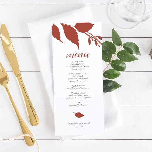 Fall Foliage Burnt Orange Menu Card