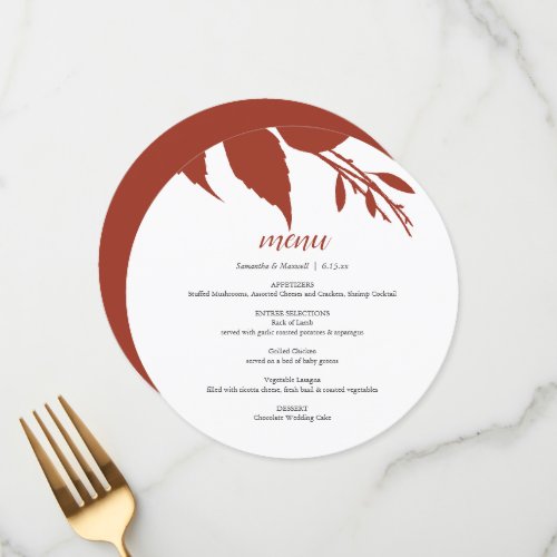 Fall Foliage Burnt Orange Round Menu Card