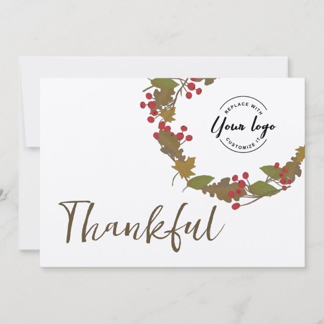 Fall Foliage business logo thanksgiving Thankful  Thank You Card (Front)