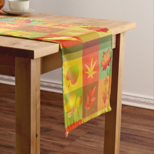 Fall Foliage Checkerboard Short Table Runner