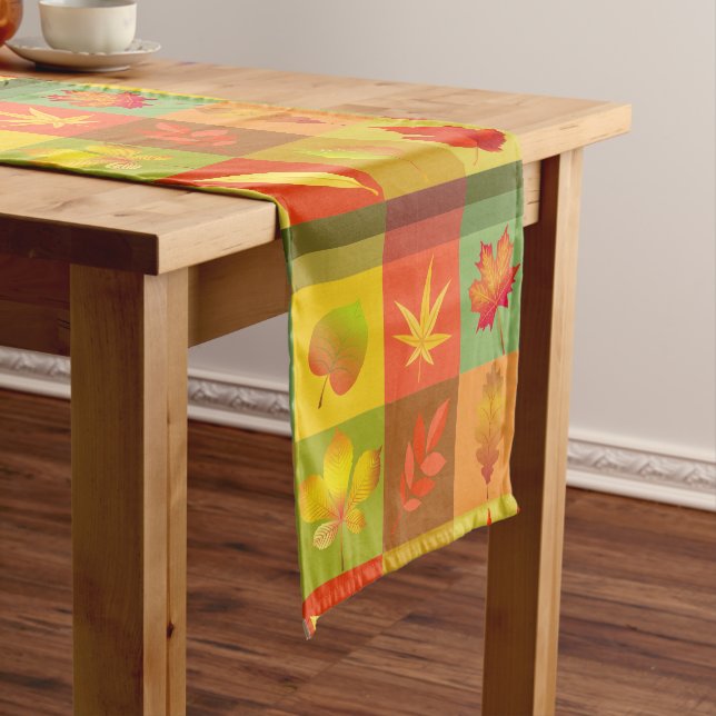 Fall Foliage Checkerboard Short Table Runner (In Situ)