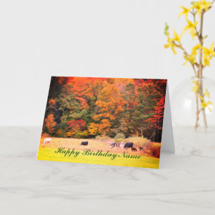 Fall Foliage Cows Field Personalized Birthday Card
