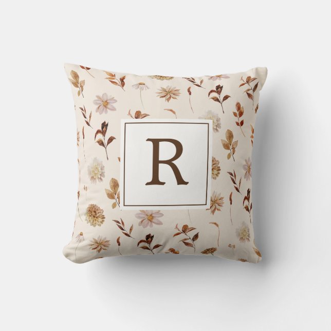 Fall Foliage Decoration Monogram  Throw Pillow (Front)