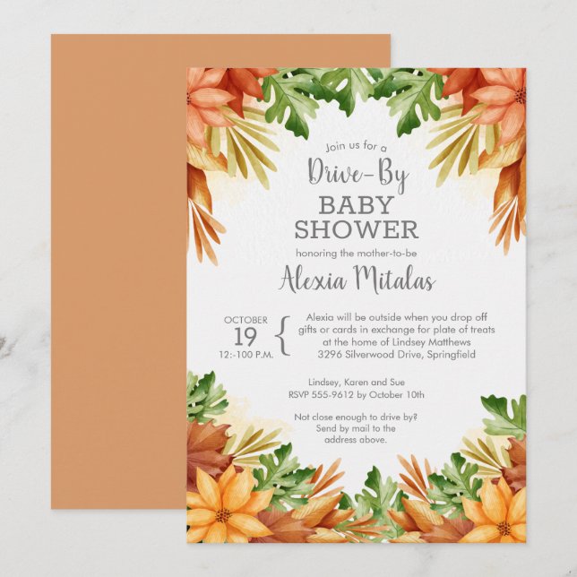 Fall Foliage DRIVE-BY Baby Shower Invitations (Front/Back)