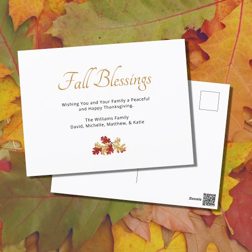 Fall Foliage Elegant Thanksgiving Blessings  Holiday Postcard