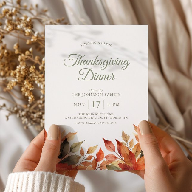 Fall Foliage Elegant Thanksgiving Dinner Invitation (Creator Uploaded)