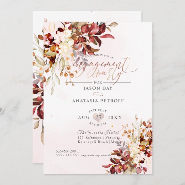 Fall Foliage Engagement Rust Orange Eucalyptus Invitation (Front/Back)