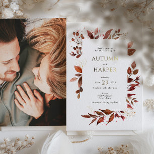 Fall Foliage 'Falling in Love' Photo Wedding Foil Invitation
