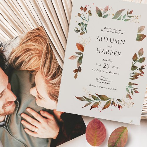 Fall Foliage Falling in Love Photo Wedding Invitation