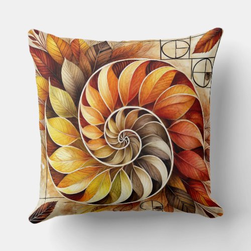 Fall Foliage Fibonacci Spiral Throw Pillow