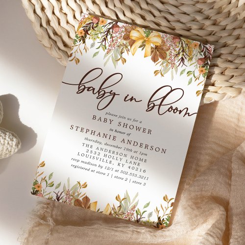 Fall Foliage Floral Baby In Bloom Baby Shower Invitation