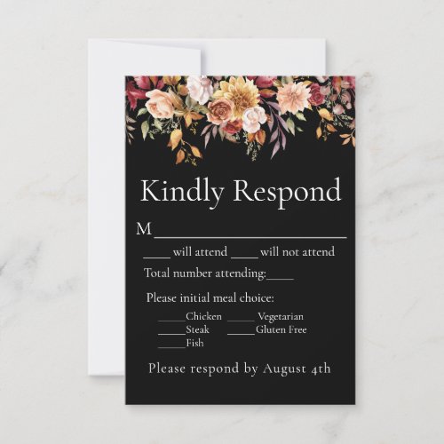 Fall Foliage Floral Black Wedding Response RSVP