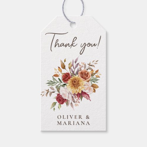 Fall Foliage Floral Brown on White Wedding Favor Gift Tags