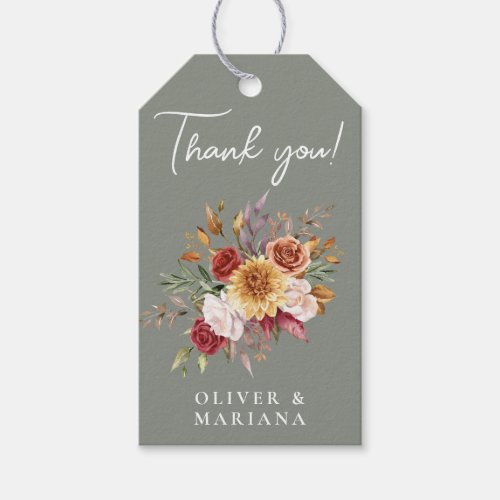 Fall Foliage Floral Sage Green Wedding Favor Gift Tags