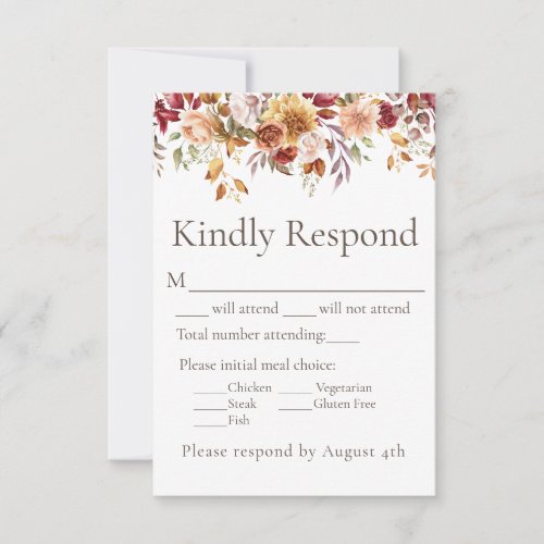 Fall Foliage Floral Wedding Response RSVP Card