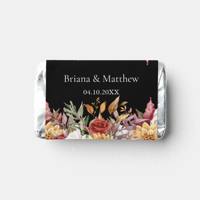 Fall Foliage Flowers Black and White Wedding  Hershey's Miniatures (Back)