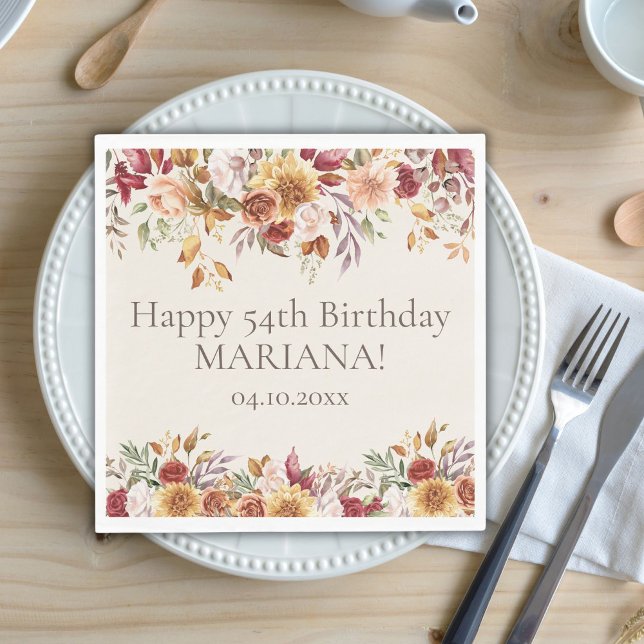Fall Foliage Flowers Ivory Birthday Party Napkins (Creator Uploaded)