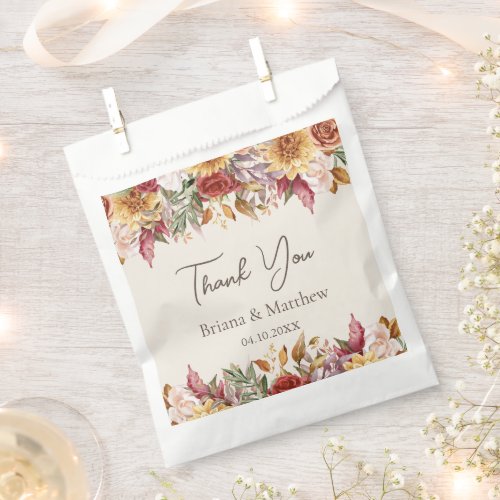 Fall Foliage Flowers Ivory Wedding  Favor Bag