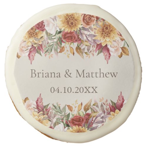 Fall Foliage Flowers Ivory Wedding  Sugar Cookie