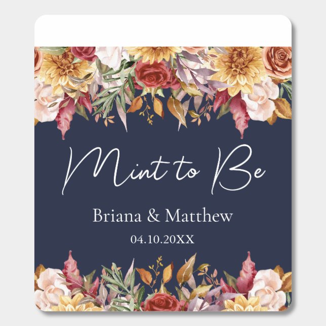 Fall Foliage Flowers Navy Blue Wedding  Breath Savers® Mints (Sticker)