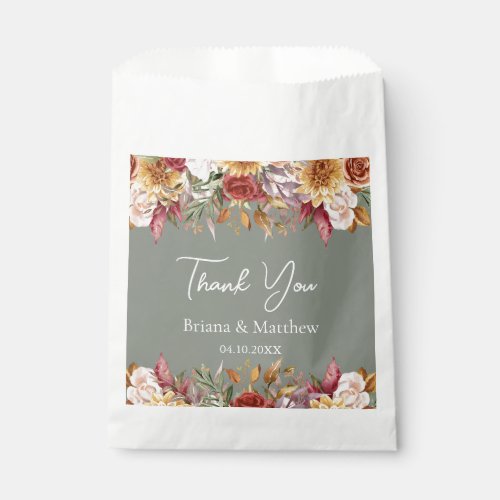 Fall Foliage Flowers Sage Green Wedding  Favor Bag