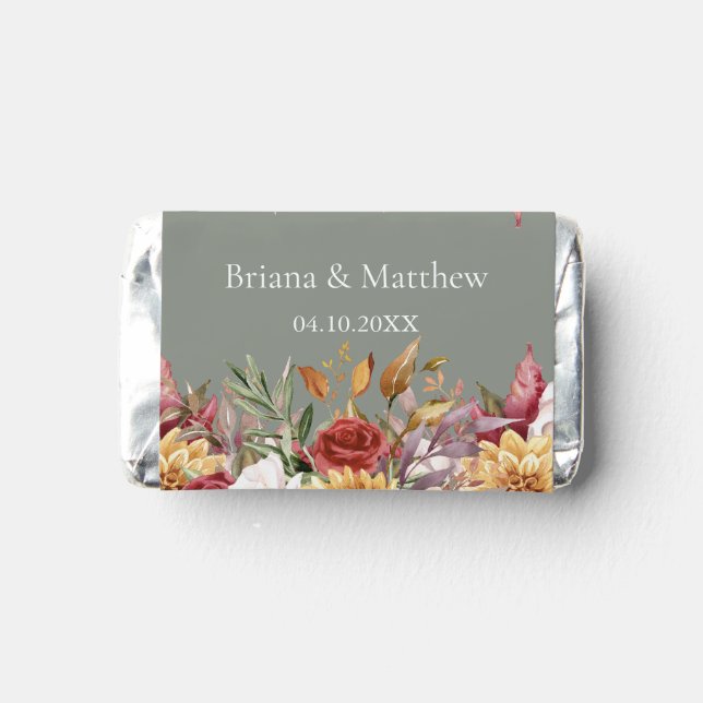 Fall Foliage Flowers Sage Green Wedding  Hershey's Miniatures (Back)