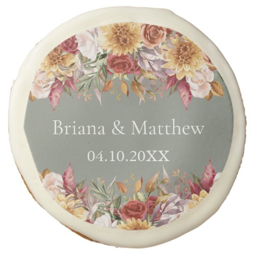 Fall Foliage Flowers Sage Green Wedding Sugar Cookie