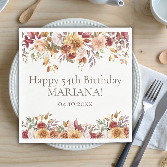 Fall Foliage Flowers White Birthday Party Napkins (Creator Uploaded)