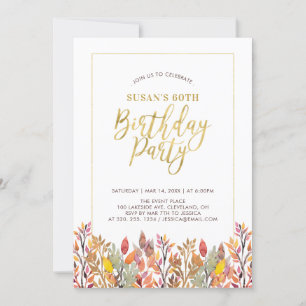 Fall Foliage & Gold Adult 60th Birthday Party Invitation