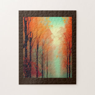 Fall foliage line between golden orange leaves jigsaw puzzle