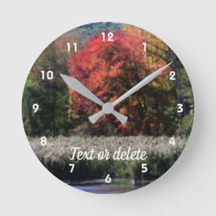 Fall Foliage Marsh Nature Art Personalized Round Clock