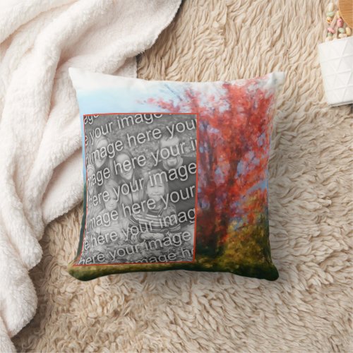 Fall Foliage Nature Painting Add Your Photo Throw Pillow