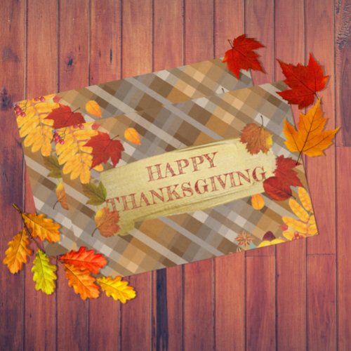 Fall Foliage On Plaid Happy Thanksgiving Tissue Paper
