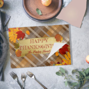 Fall Foliage On Plaid Thanksgiving Paper Placemat