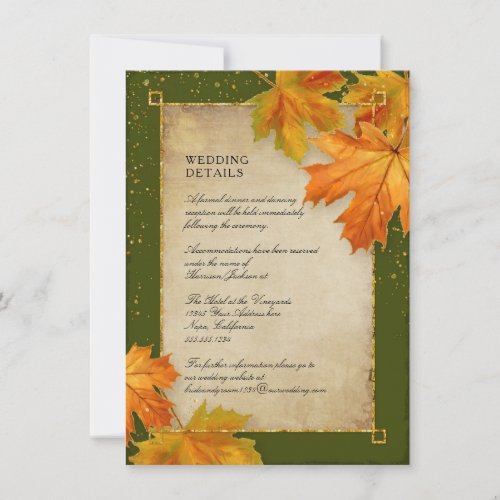 Fall Foliage Orange Green Rustic Wedding Details Invitation