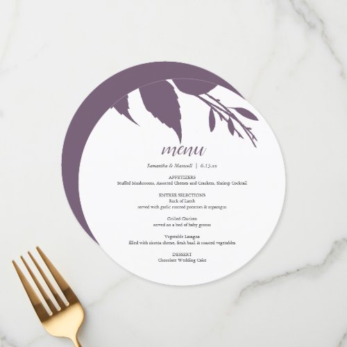 Fall Foliage Plum Purple Round Menu Card