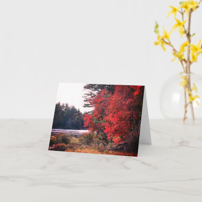 Fall Foliage Pond Customizable Note Card (Yellow Flower)