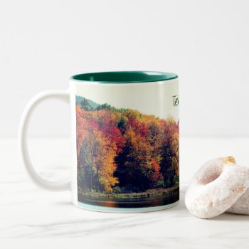 Fall Foliage Pond Nature Personalized Two-tone Coffee Mug by SmilinEyesTreasures at Zazzle